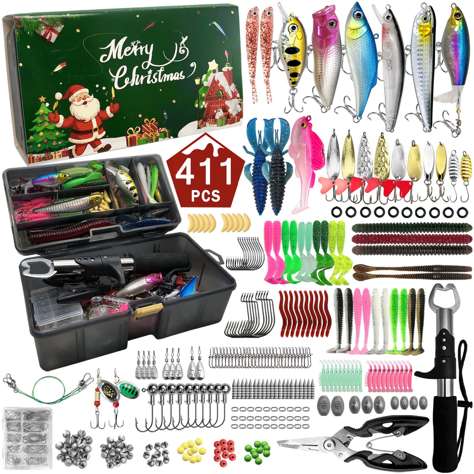 411/366/136/86Pcs of Christmas - Fishing Equipment Clearance ulasan dan harga