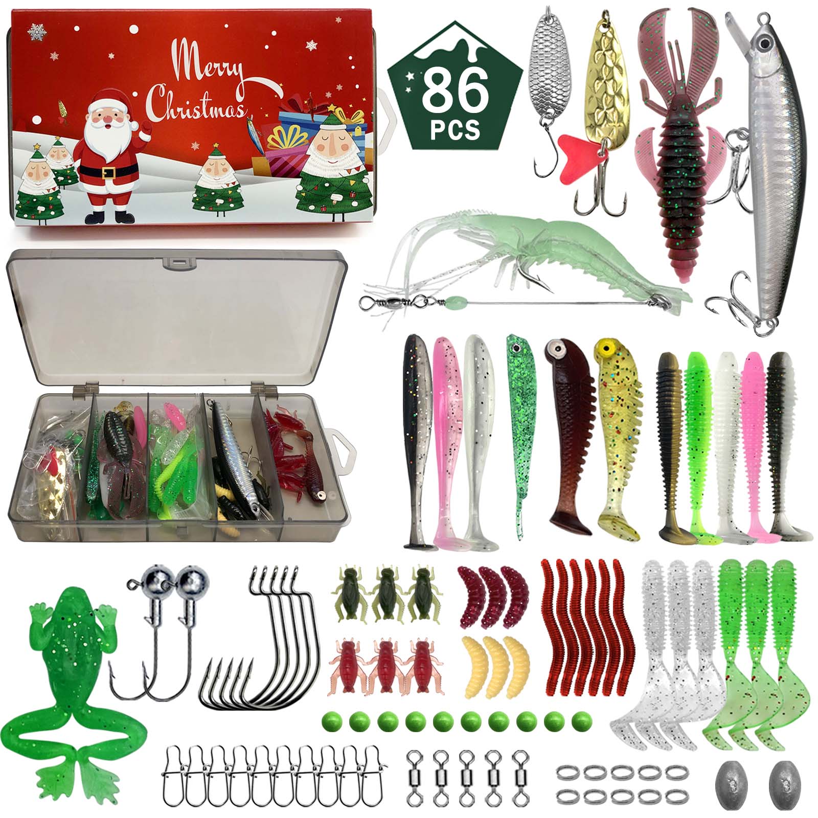 411/366/136/86Pcs of Christmas - Fishing Equipment Clearance ulasan dan harga