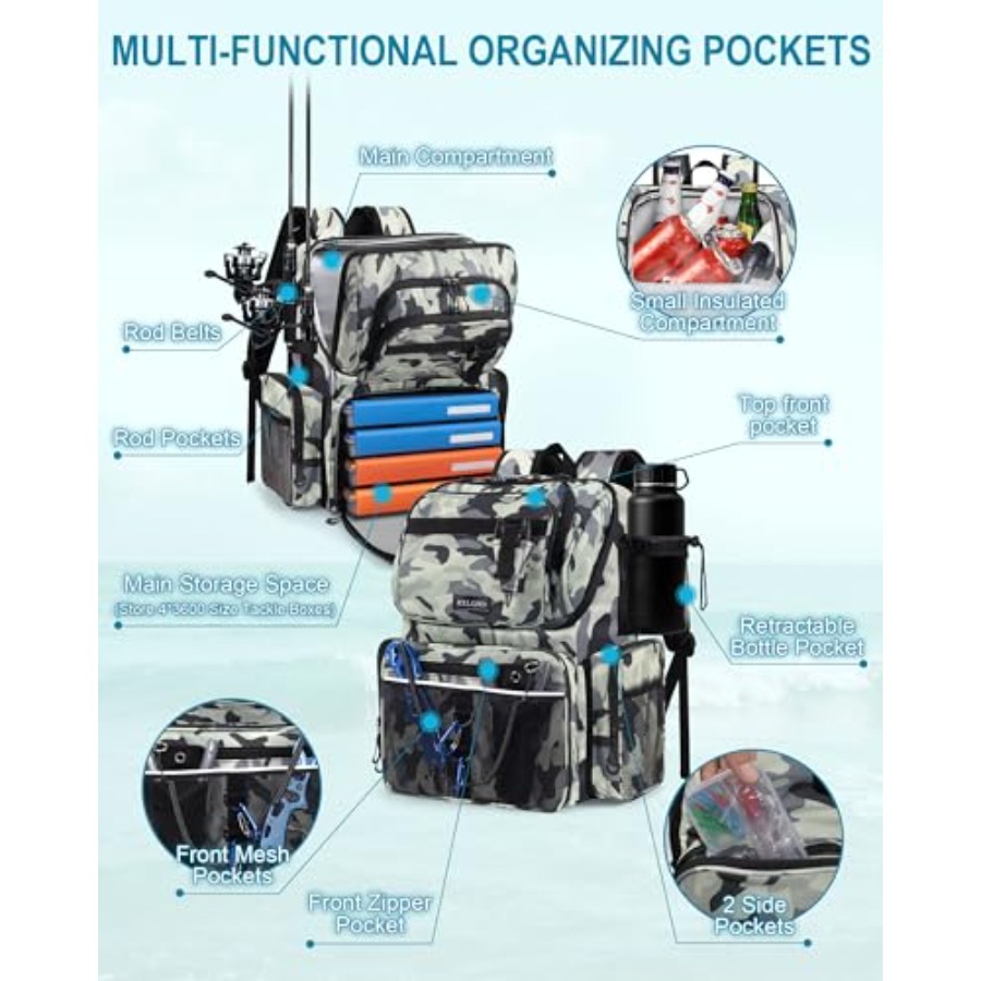 Fishing Backpack with Rod Hold - Fishing Equipment Tackle ulasan dan harga