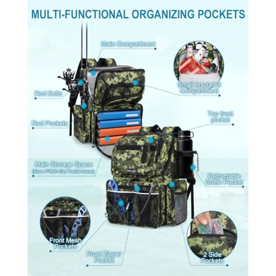Fishing Backpack with Rod Hold - Fishing Equipment Tackle ulasan dan harga